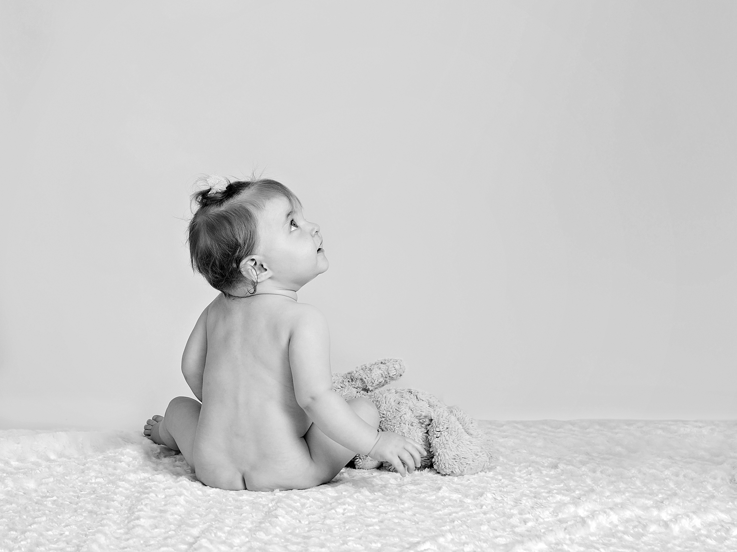 black and white baby and teddy by Winchester family photographer
